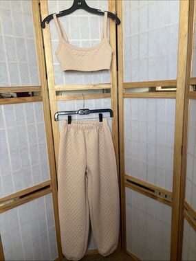 Princess Polly Arabella High Waist Jogger & Crop Bralette Set - Beige Size 2